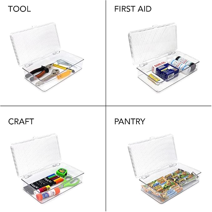 Isaac Jacobs Small Stackable Organizer Bin (10.75” x 6.5” x 2.4”) | With Hinged Lid, Clear Storage Box Home Office School Fridge Bathroom Kitchen Pantry Container BPAFree Food Safe