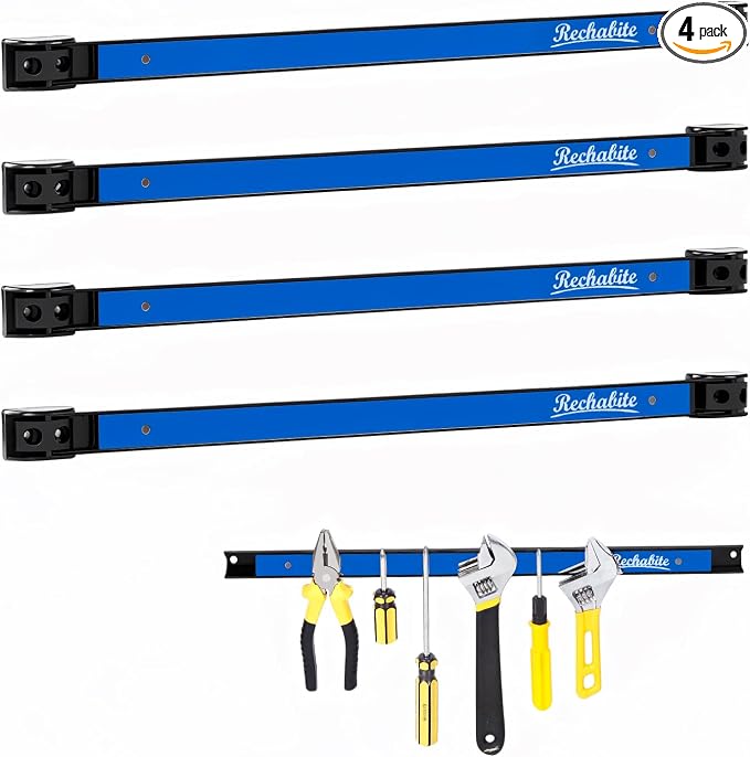 4 Pieces 18" Magnetic Tool Holder Strip, Blue Magnet Bar, Metal Tool Organizer Rack for Garage Organization, Easy To Install in Workshop, Mounting Screws Included