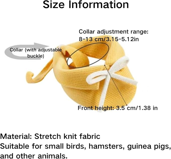 3PCS Adjustable Mini Pet Triangle Bandana, Soft Stretch Knit Bow Collar Decor Accessory with Slide Buckle, Cute Photo Outfit Prop for Small Bird, Hamster, Guinea Pig Tiny Pets