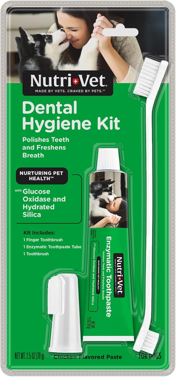 Nutri-Vet Dental Hygiene Kit for Dogs - Finger Toothbrush and Enzymatic Toothpaste - Chicken Flavor - 2.5 ounces