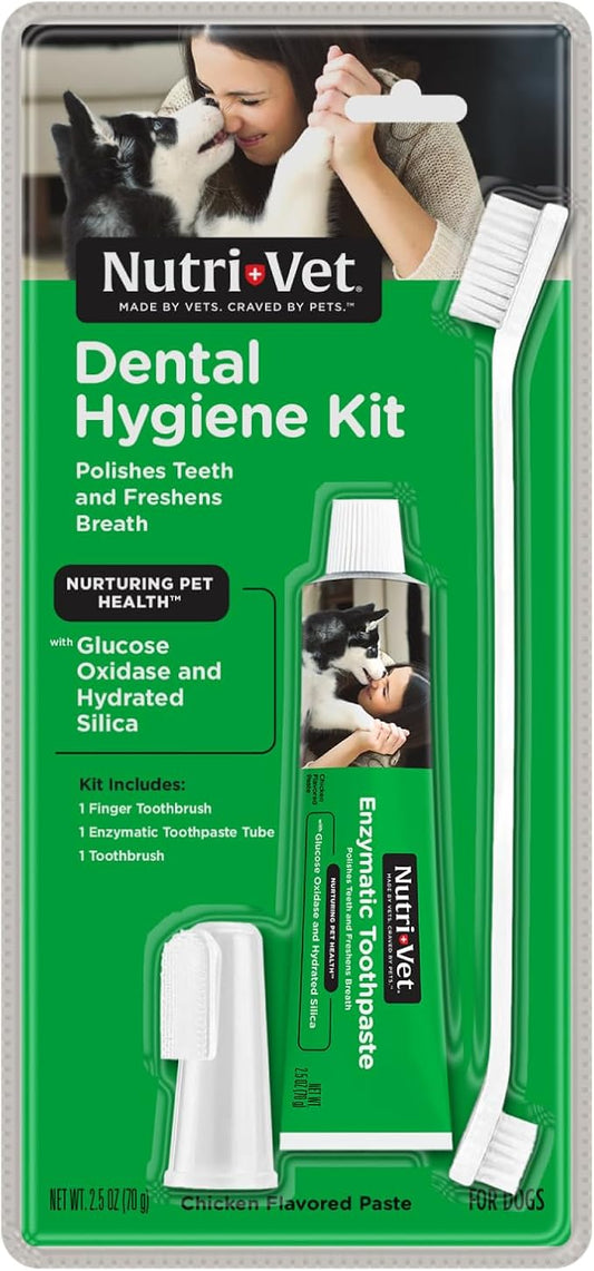 Nutri-Vet Dental Hygiene Kit for Dogs - Finger Toothbrush and Enzymatic Toothpaste - Chicken Flavor - 2.5 ounces
