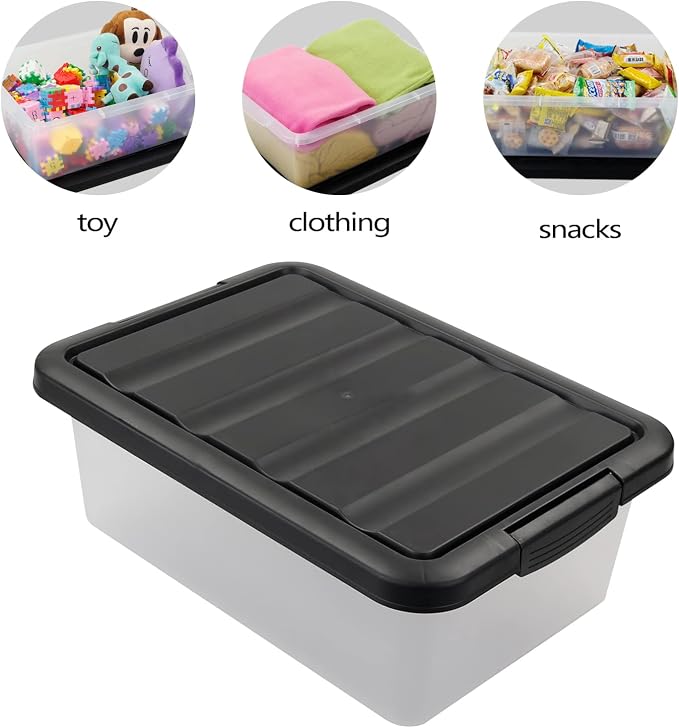 Wekioger Versatile Plastic Storage Box with Black Lids, 14 Quart, 2 Packs