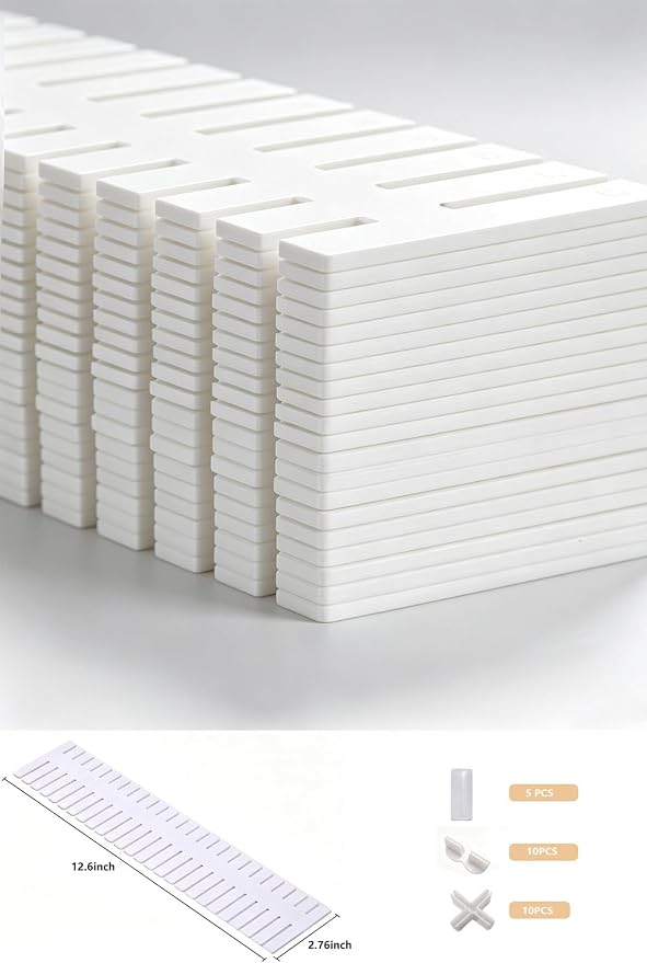 20 PCS Drawer Divider with 25 Accessories, Adjustable Drawer Organizer Inserts, 12.6" x 2.76" x 0.08" White Drawer Plastic Separators for Clothes, Kitchen, Bathroom, Office Storage