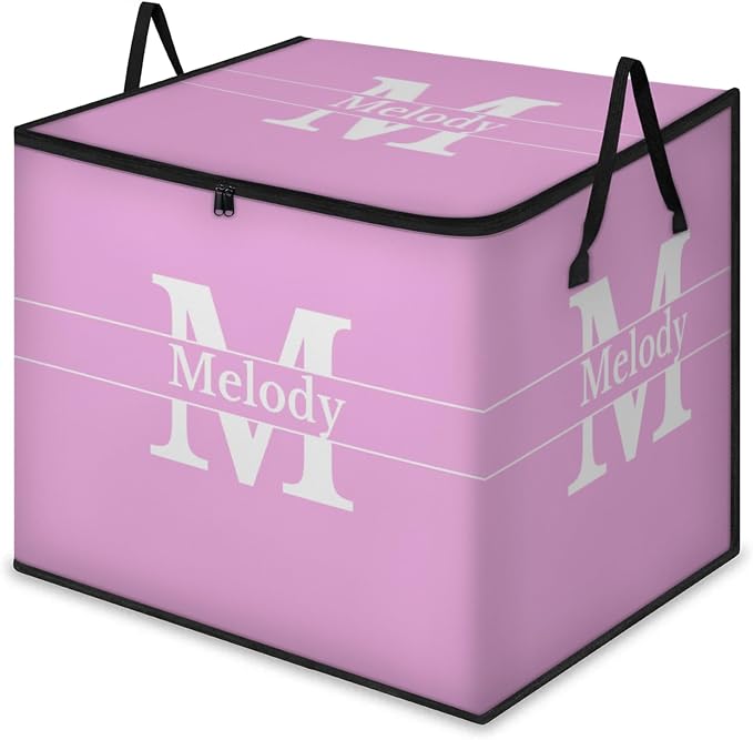 Personalized Name Large Storage Basket with Lid, Pink Canvas Storage Bins Quilt Clothes Organizer with Initial Letter for Bedroom, Kitchen, Bathroom, Nursery, Shelves, Closets
