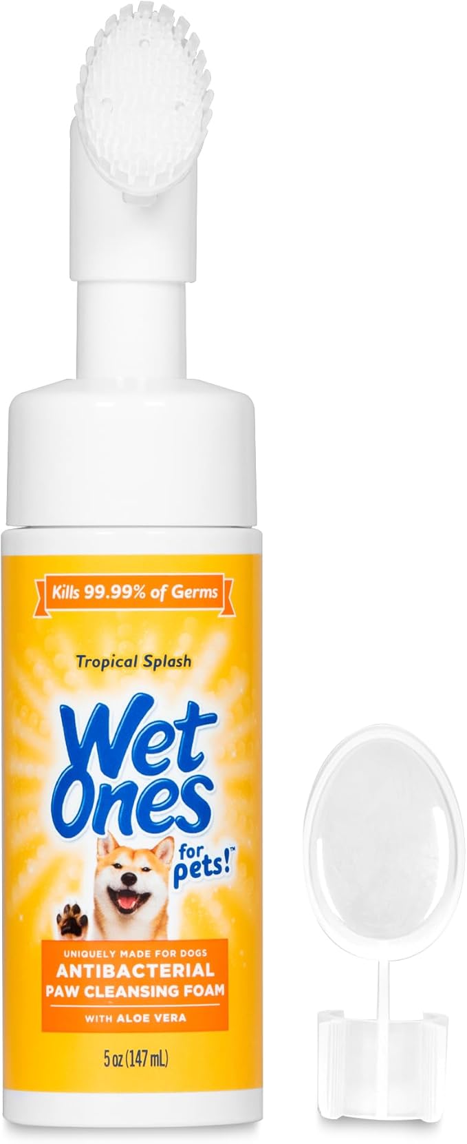 Wet Ones for Pets Antibacterial Dog Paw Cleaner with Built-In Brush, Foaming No-Rinse Formula for Cleaning Dirty Paws After Walks, Gentle Everyday Paw Wash for Dogs, 5 Oz - 6 Pack