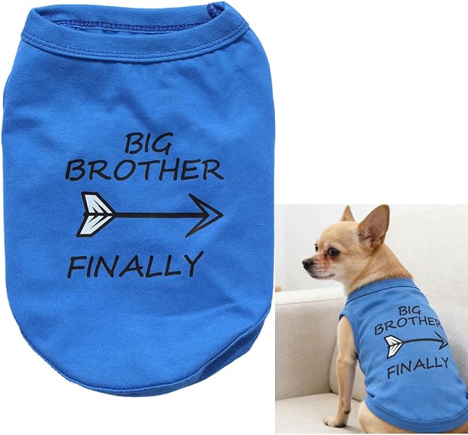 Big Brother Dog Clothes for Small Boy Dogs Yorkie Chihuahua Teacups, Cotton Cat T Shirts for Kittens Puppies Male, Funny Pet Apparel Outfits (Neck Girth 10.24'')