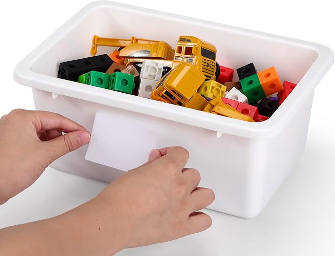 Zonon 12 Pcs Plastic Cubby Bins Office Storage Container Storage Bins Plastic Organization with 1 Pack Self Adhesive Label for Library Office Home Nursery(White)