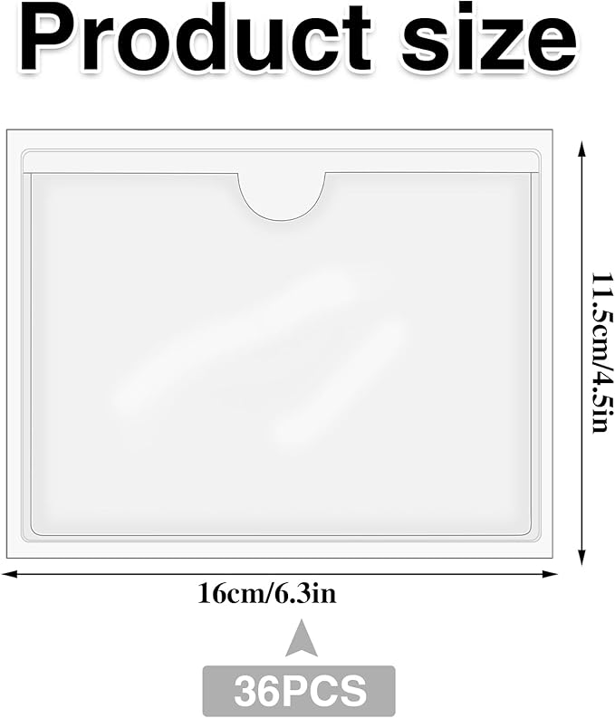 36 Pack Adhesive Index Card Holders Clear 4 x 6 Label Pockets | Clear Pvc, Not Included Index Cards, Top Loading, Sticks To Bins Shelves Boxes And Bags, Helps Organize And Protect Labels