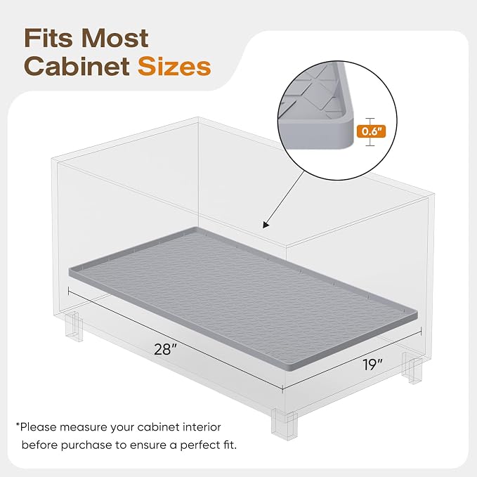 TRZZ Waterproof Under Sink Mat, 28"x19", Drip Tray Shelf Liner, Grey | Silicone, Cabinet Protector, Home Organizer, for Kitchen, Bathroom, Multipurpose, Easy Clean, Leak Proof, Organizes Cabinets