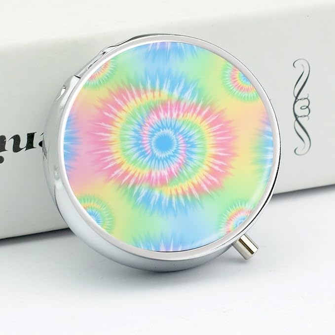 Mini Pill Container, Pink Rainbow Tie Dye Round Sturdy Organizer, Portable Holder for Supplements, Travel Pill Case Purse Essential for Gym