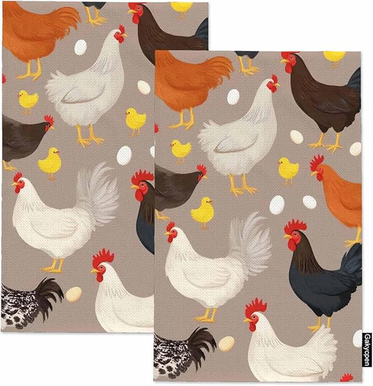Rooster Waffle Kitchen Dish Cloths Vintage Chicken Ultra Soft Absorbent Quick Drying Dish Towels 16 X 24 Inches Set of 2