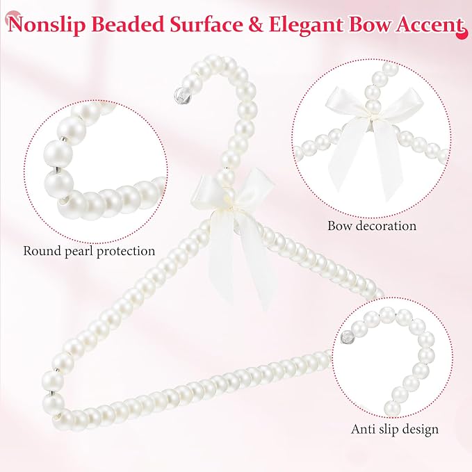 MAGICLULU 2 Pack Pearl Beaded Hangers for Kids, 11.8 x 7.5 Inch Plastic Baby Clothes Hangers with Bow, Non Slip Toddler Nursery Closet Organizer for Girl Dress, Dog Pet Apparel (White)