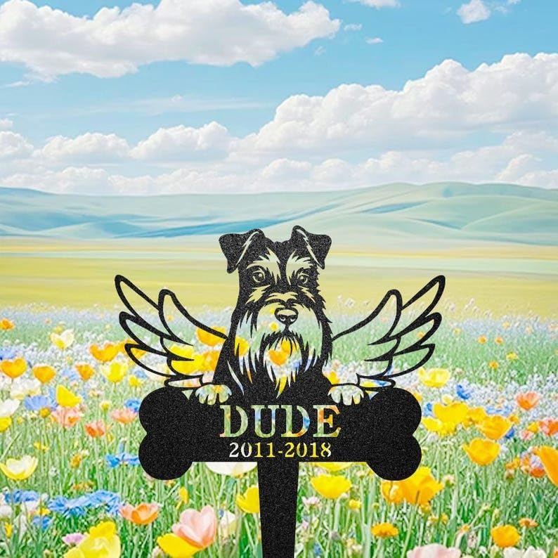 Custom Miniature Schnauzer Memorial Marker, Dog Pets Headstone Sign | Pet Memorial Gifts for Dogs, Grave Marker, Grave Decorations for Cemetery, Dog Dad Gifts, Back Yard, Garden Decor