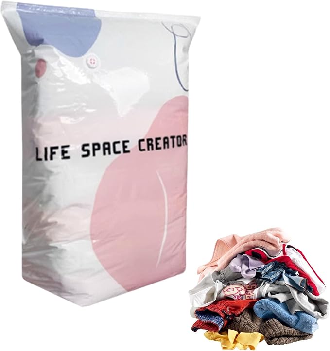 No-Pump Vacuum Storage Bags,Large Cube Vacuum Seal Bags,Press & Seal Reusable Space Saver Bags,Air Tight Compression Storage Bags for Clothes, Comforters,Blankets, Bedding,Travel (L-1PCs)