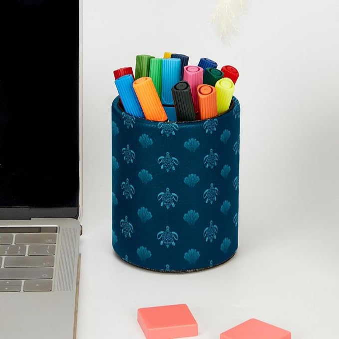 Faux Leather Pen Holder for Desk, Pencil Organizer Sea Turtle Pen Cup Desk Decor Makeup Brush Holder Storage for Office Home