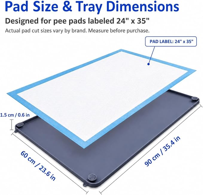 Silicone Dog Pee Pad Holder, 24×34 in, for Medium Dogs 10-20 lb, 2-in-1 Flat/Wall-Mount Design, Non-Slip Anti-Splash with Corner Snap Locks, Deep Gray