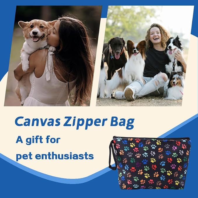 Paw Print Makeup Bag Cat Footprint Cosmetic Bags Portable Travel Toiletry Bag for Women Storage Zipper Pouches with Wrist Strap Makeup Cosmetic Pouch for Purse Dog Cat Lover Birthday Gifts