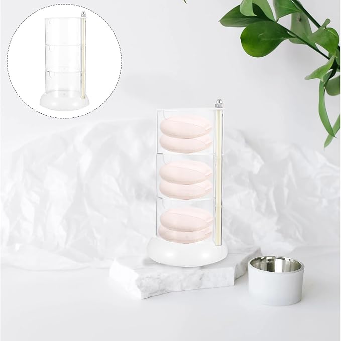 Rotatable Makeup Puff Storage Case Three Layer Pet Pp Desktop Organizer