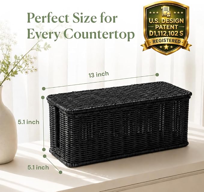 Cable Management Box, Handmade Rattan Cord Organizer for Power Strip | Open Slots Cord Hider for Power Strip, Router & USB Hub, Registered U.S. Design Patent