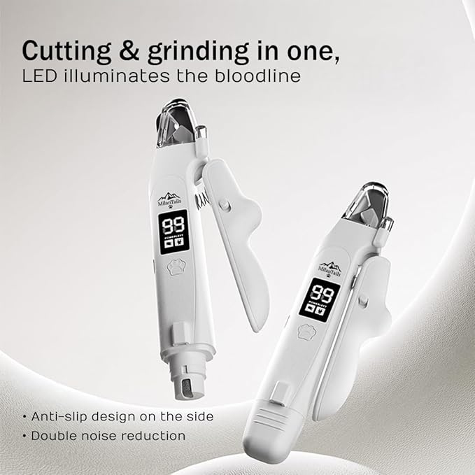 2-in-1 Dog Nail Clipper and Grinder with LED Light, USB Rechargeable Quiet Electric Pet Nail Trimmer for Dogs and Cats with Safety Guard