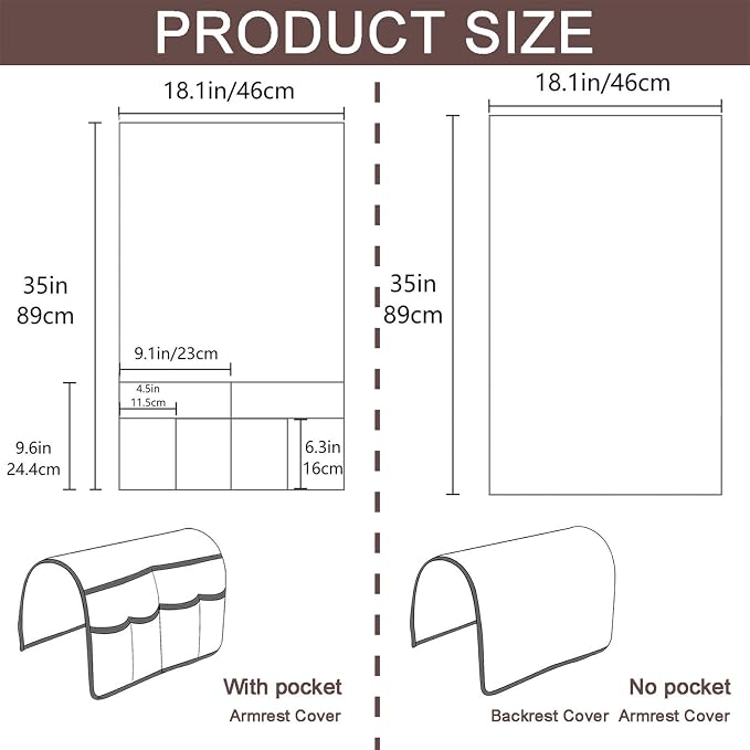 Large Polyester Armrest and Headrest Covers with 2 Pockets | Soft, smooth polyester resists daily wear nonslip silicone backing helps shield recliners and sofas from pet scratches