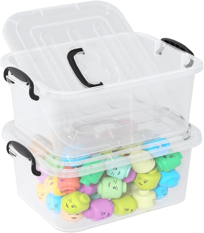 8 Quart Clear Plastic Storage Latching Bin with Handle, 2 Packs | Plastic Organizing Tote Box with Lids