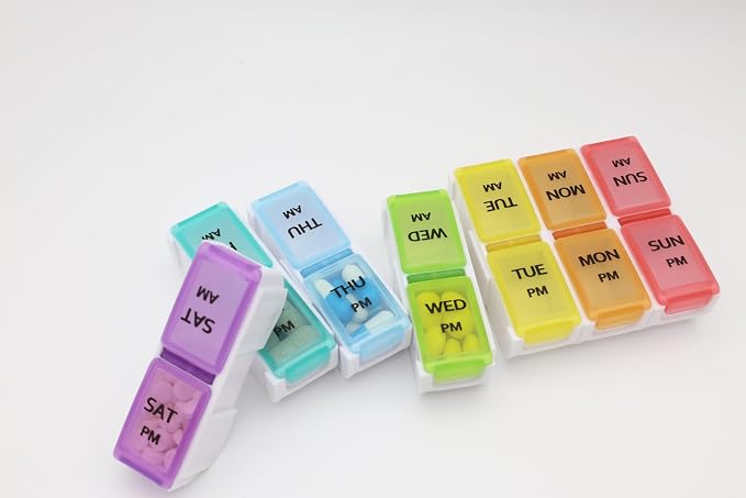 7 Day Weekly Pill AM PM Organizer, ShysTech Large Pill Case Pill Box for Pills/Vitamin/Supplements/Medication (Separable, Small Multi-Color)
