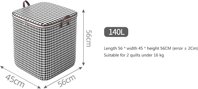 Fabric Storage Boxes with Lids Houndstooth Clothes Quilt Bins Container Organizers with Handle for Bedroom Closet (140, Square, 1, SB-123)