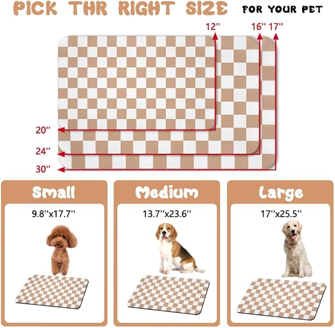 Dog Food Mats for Floors Waterproof, Pet Water Bowl Mats Pet Feeding Absorbent Placemats Plaid 12 * 20 inch
