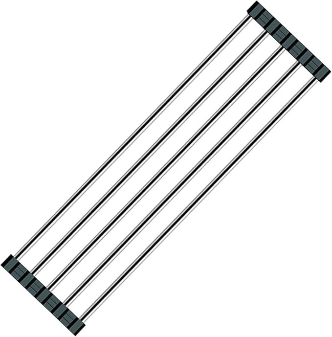Ahyuan Roll up Dish Drying Rack Over The Sink Kitchen Roll up Sink Drying Rack Portable Dish Drainer Foldable Dish Drying Rack (Black, 17.8''X3.7'')