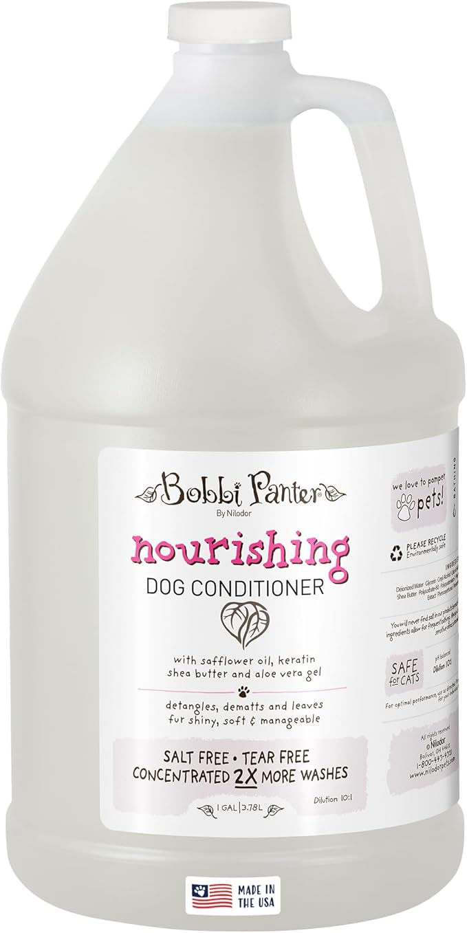 Bobbi Panter Nourishing Dog Conditioner Safflower Oil, Keratin, Shea Butter & Aloe Vera – Detangling Natural Formula for Soft, Smooth & Manageable Coat, 10:1 Concentrate, Made in USA, 1 Gallon
