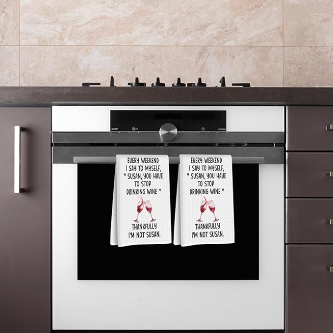 Lovdazzles 2 Pcs Funny Wine Kitchen Towels, Humorous Decorative Absorbent Microfiber Dish Cloth Tea Towel, Waffle Soft Hand Towels for Kitchen Home Bathroom Decor, Gag Gifts for Wine Lover