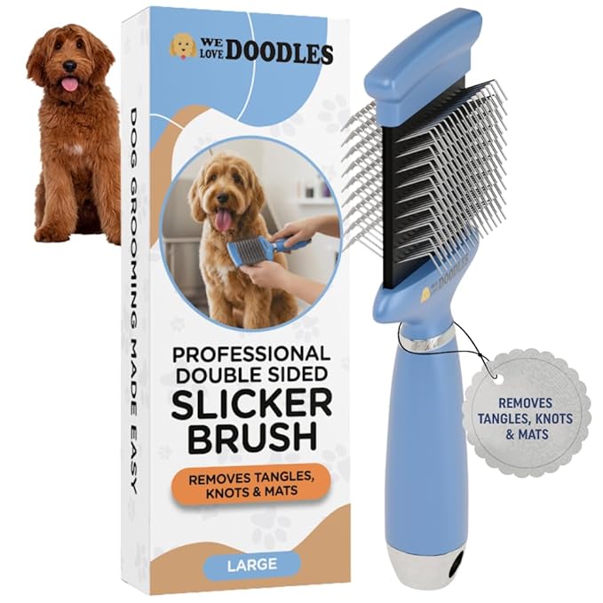 Double-Sided Slicker Brush for Dogs, Dematting & Deshedding Dog Brush, Dog Grooming Supplies, Long Pin Detangler for Short Hair & Long Hair Pets, Poodles, Doodles, & Goldendoodles (Large)