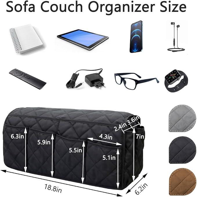 Sofa Armrest Organizer Non-Slip Arm Chair Bedside Caddy Storage Organizer for Recliner Couch with 14 Pockets for Cell Phone TV Remote Control Magazines (Black)