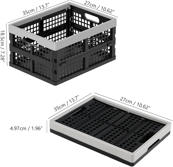 Gainhope 3-Pack 15 L Plastic Collapsible Storage Crate, Foldable Crates | Stackable Baskets for Shelf, Kitchen, Pantry
