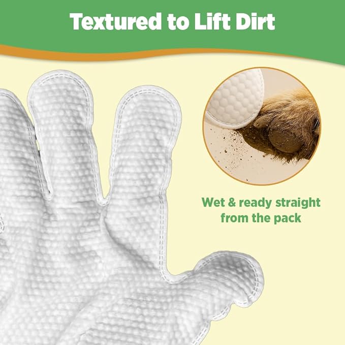 20pc. Premium Pet Glove Cleaning Wipes for Dogs & Cats | Textured, Deodorizing & Hypoallergenic Gloves with Aloe Vera & Shea Butter – Gentle, Skin-Safe Wipes for Fur, Face & Body, Odor Control