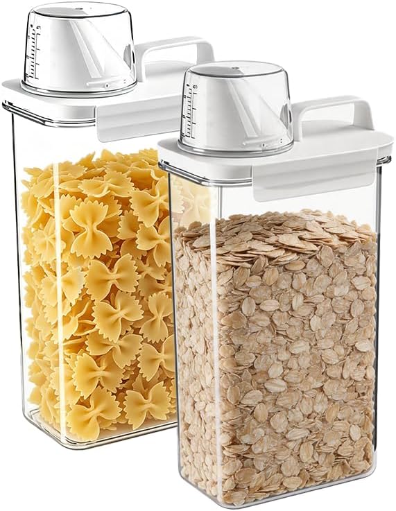 Cereal Storage Container-2PCS Airtight Kitchen Food Storage Organizers BPA Free Food Dispenser with Pouring Spout Handle for Rice Flour Pasta Grain, Pet Dog Cat Bird Food Storage Container (77.7oz）