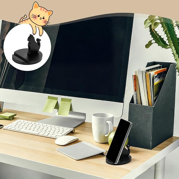 NBEADS Cute Cat Cellphone Stand Holder, Animal Phone Holder Cat Decorative Smartphone Desk Holder with Non-Slip for Various Models of Mobile Phones and Tablets, Black