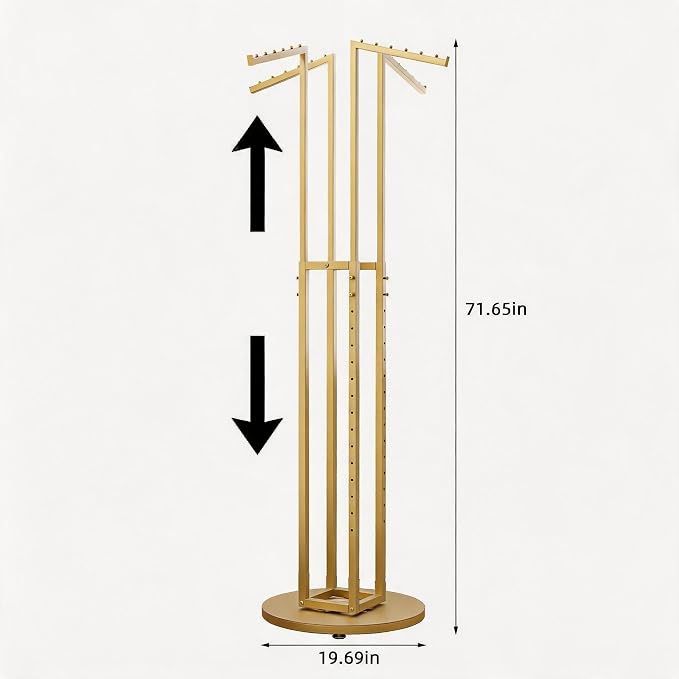 HKaikzo 360° Gold Rotating Coat Rack, Heavy Duty Metal Garment Rack Height-adjustable, Suitable for Both Adults and Children, Freestanding Clothing Rack for Hanging Clothes, for Bedroom, Retail Store