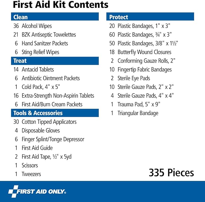 First Aid Only 91247 OSHA-Compliant First Aid Kit, All-Purpose 100-Person Emergency First Aid Kit for Business, Worksite, Home, and Car, 335 Pieces, Multicolored