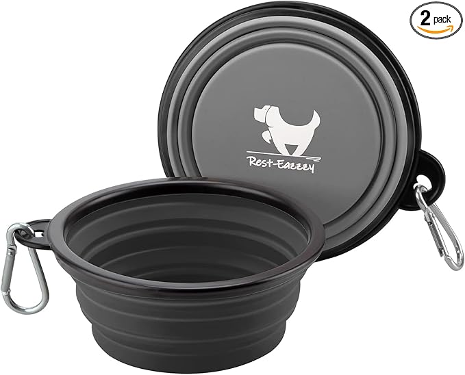 Rest-Eazzzy Collapsible Dog Bowls, 2 Pack Sturdy Portable Dog Water Bowls | Wear-Resistant TPE, Anti-Dust Foldable Travel Dog & Cat Bowls for Camping Walking Hiking with Carabiners