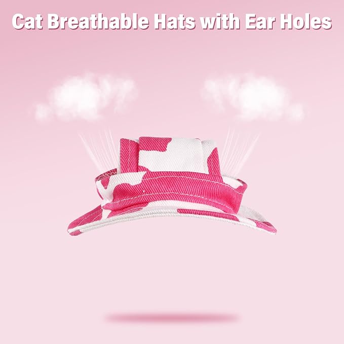 DENTRUN Cat Bucket Hat with Ear Hole, Cotton Birthday Bonnet for Small Pets | Breathable cotton, Adjustable Secures fit, For birthday Party, For small cats, daily cute photos