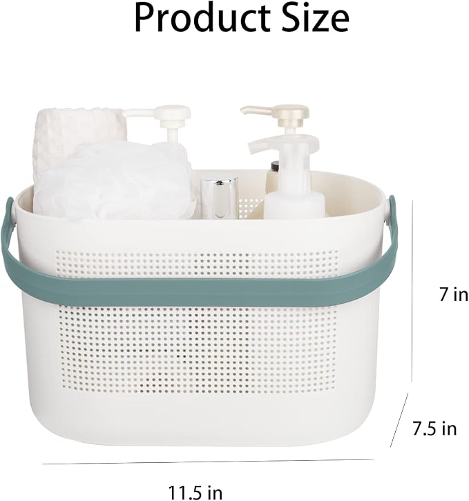 Plastic Portable Shower Caddy Basket, Storage Organizer, Green, 2 Pack | Bottom Drain Holes, Keep Dry, Sturdy and Durable, Easy to Carry for Bathroom, Kitchen, Dorm Room, RV, College