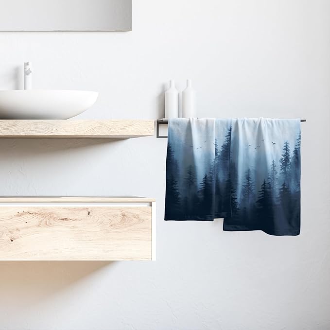 Giwawa Blue Misty Forest Hand Towels Set of 2 Nature Mountain Soft Guest Face Bath Towel Kitchen Dish Towels Spa Home Bathroom Decorations