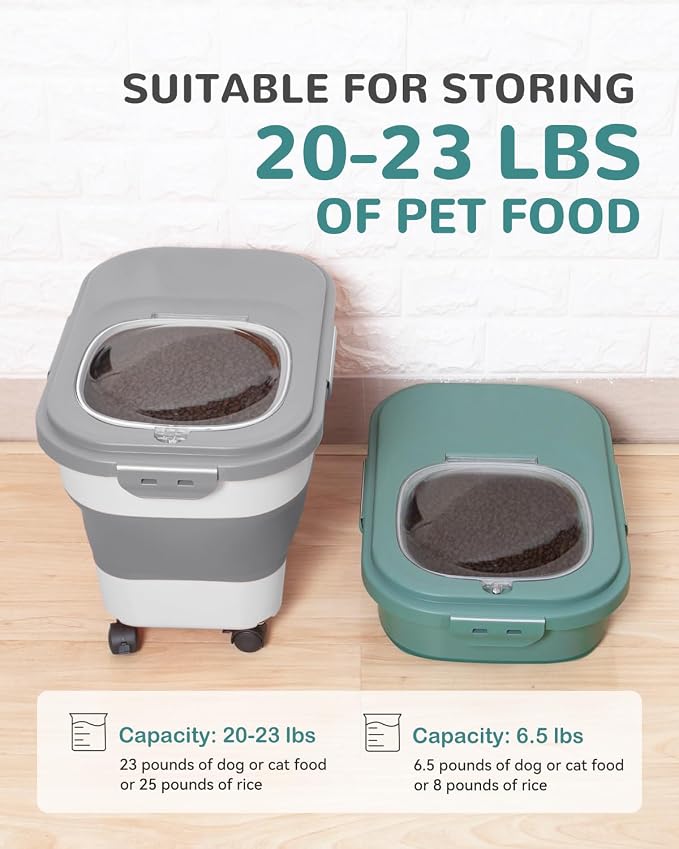 20-23 Lbs Dog Food Storage Container Airtight,Collapsible Pet Food Storage | Dog Food Container with Double Airtight Seal & Magnetic Lid,Cat Food Container with Wheels for Easy Moving,Small Jar,Scoop