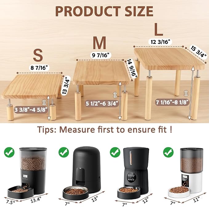 SZEE Adjustable Dog Food Stand, Raised Dog Bowl Stand for Medium Breeds, Elevates from 5 1/2" to 6 3/4", Relieves Spine and Joints on Pets (M, Solid Wood)