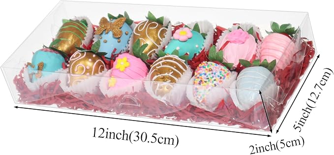 RomanticBaking 50PCS 12x5x2 Inches Clear Gift Boxes for Party Favors | Clear Plastic Boxes fot Cookie,Strawberry,Macaron, Dessert,Jumbo Cards and More