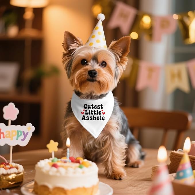 Cutest Little Asshole White Dog Bandana, Cute Soft Pet Scarf Decor, Funny Pet Bandanas Accessories for Outdoor Camping Playtime, Birthday Thanksgiving Gifts for Pet Lover Dog Mom Dad