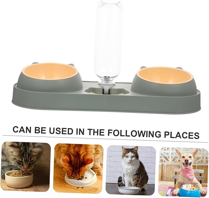 Abaodam Automatic Double Bowl Pet Feeding Device for Cats and Dogs Bite Resistant Feeder with Splash Water Dispenser Lightweight Non Tip Food and Water Bowl Stand in Random