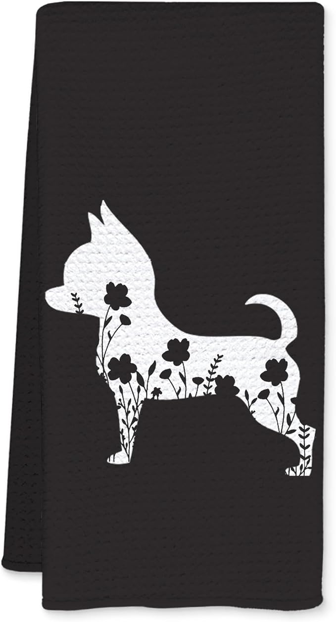 Chihuahua Gifts Kitchen Towels, Floral Chihuahuas Dog Dish Towels for Kitchen Drying, Chihuahua Mom Gifts Hand Towels for Bathroom, Dog Bathroom Kitchen Decor, 16x24 Inch